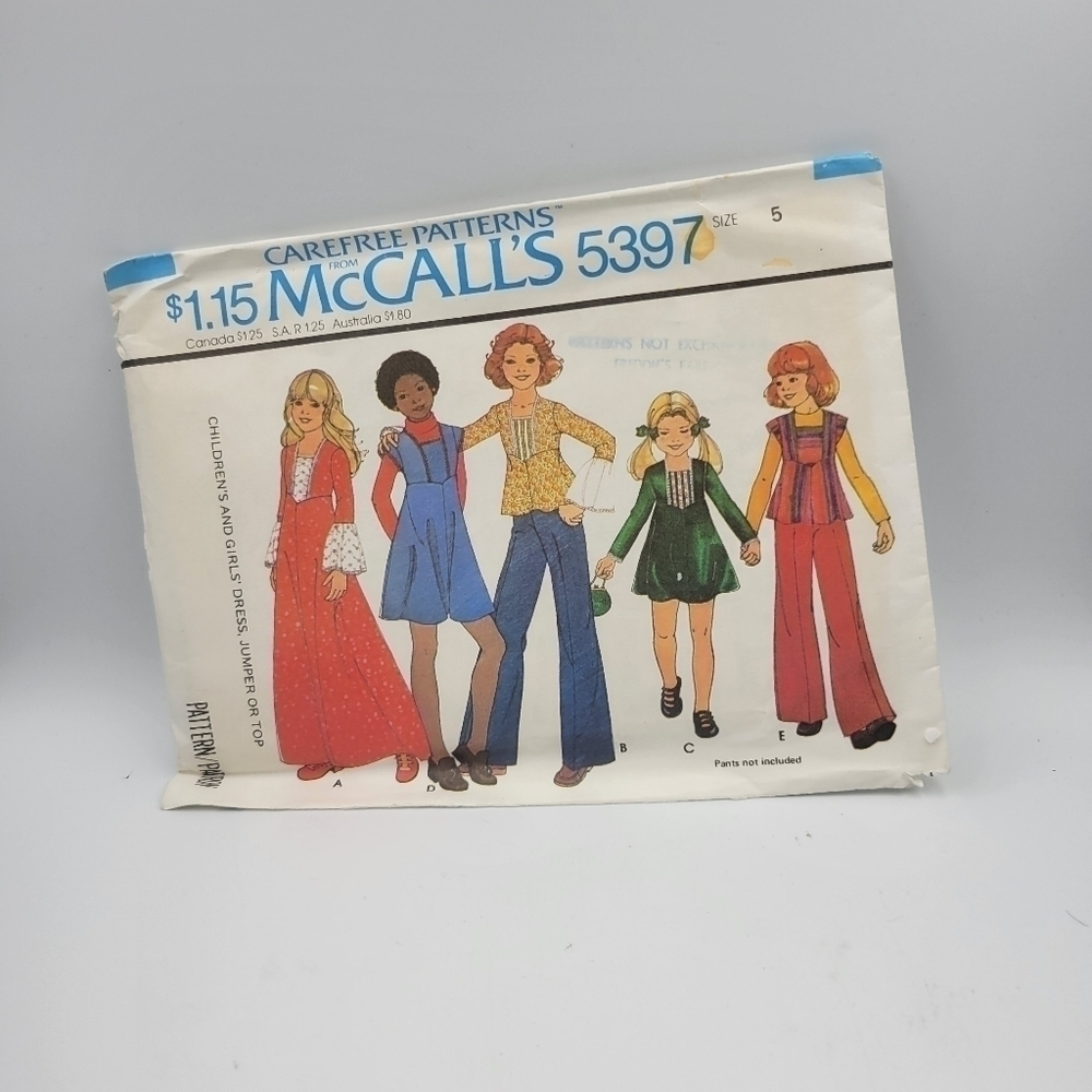 1970's McCall's Child's Maxi or Tunic Dress pattern - Chest 24-25" - No. 5395